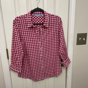 Draper James Gingham Button Down Shirt in Berry